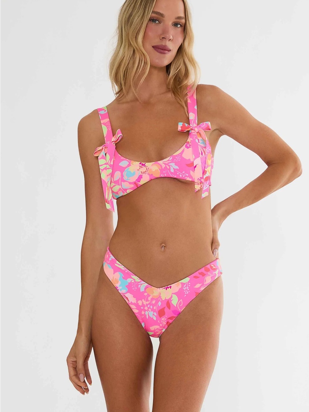 Beach Riot Pink Floral Tie-Shoulder Bikini Set